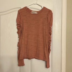 We The Free,medium, long sleeve tee with ruched sleeves, blush color
